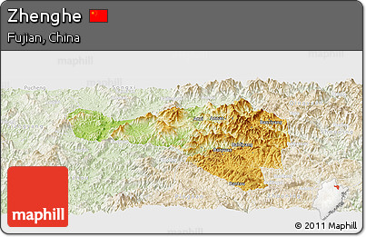 Physical Panoramic Map of Zhenghe, lighten
