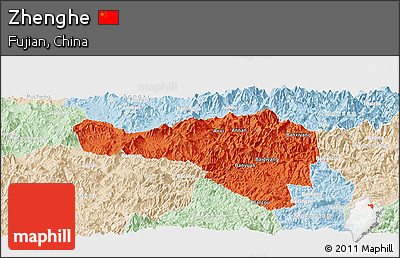 Political Panoramic Map of Zhenghe, lighten