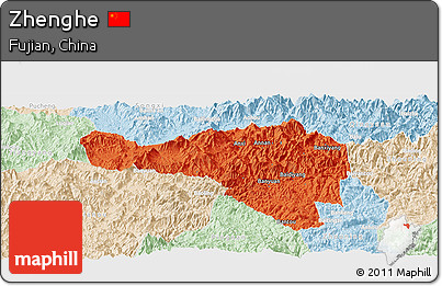 Political Panoramic Map of Zhenghe, lighten