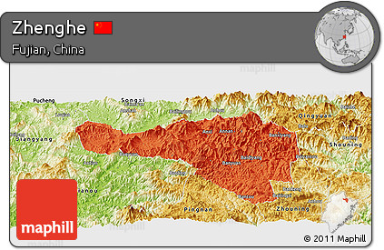 Political Panoramic Map of Zhenghe, physical outside