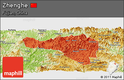 Political Panoramic Map of Zhenghe, physical outside