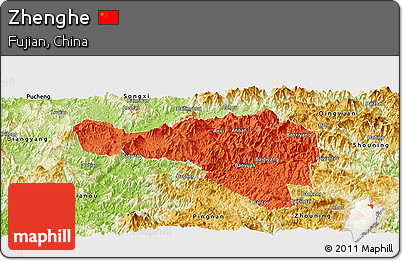 Political Panoramic Map of Zhenghe, physical outside
