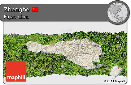 Shaded Relief Panoramic Map of Zhenghe, satellite outside