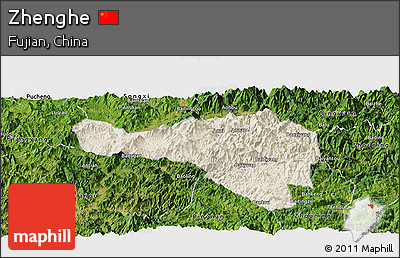 Shaded Relief Panoramic Map of Zhenghe, satellite outside