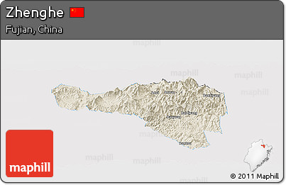 Shaded Relief Panoramic Map of Zhenghe, single color outside