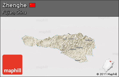 Shaded Relief Panoramic Map of Zhenghe, single color outside