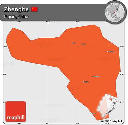Political Simple Map of Zhenghe, single color outside
