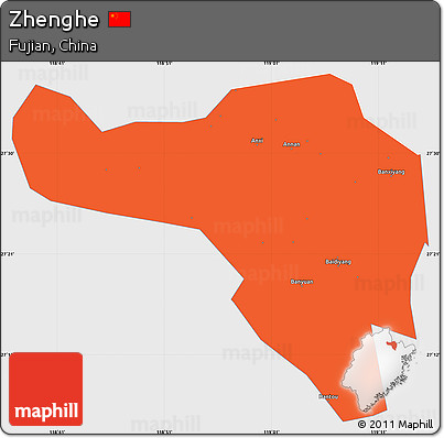 Political Simple Map of Zhenghe, single color outside