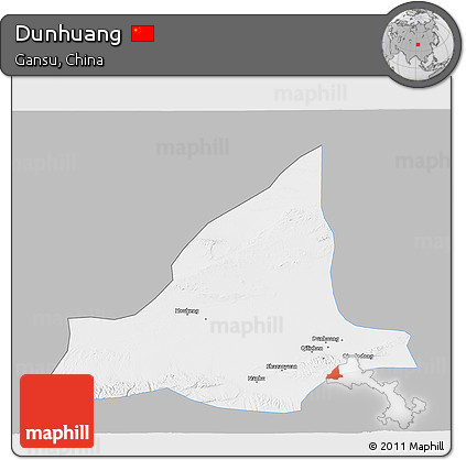 Gray 3D Map of Dunhuang, single color outside