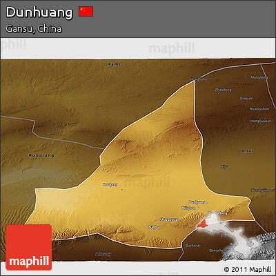 Physical 3D Map of Dunhuang, darken
