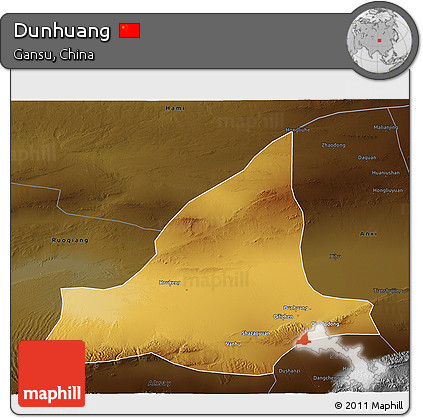 Physical 3D Map of Dunhuang, darken