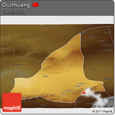 Physical 3D Map of Dunhuang, darken