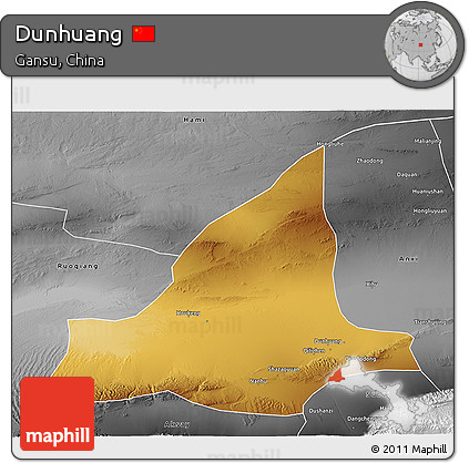 Physical 3D Map of Dunhuang, desaturated