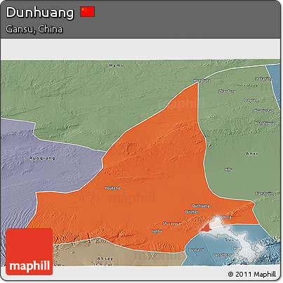 Political 3D Map of Dunhuang, semi-desaturated