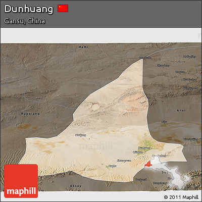 Satellite 3D Map of Dunhuang, darken