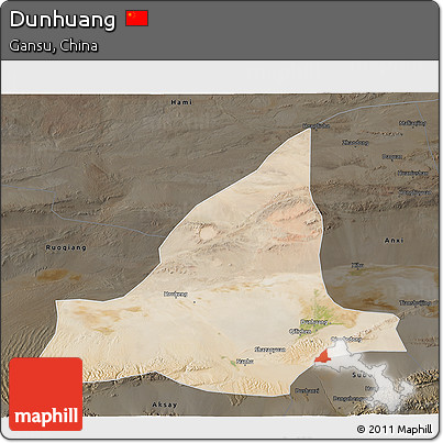 Satellite 3D Map of Dunhuang, darken