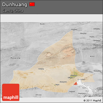 Satellite 3D Map of Dunhuang, desaturated