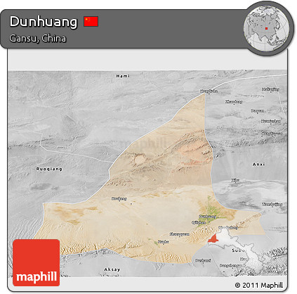 Satellite 3D Map of Dunhuang, desaturated