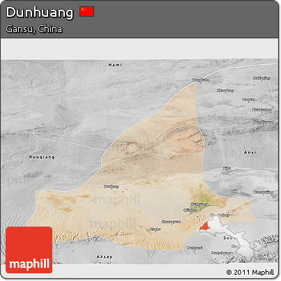 Satellite 3D Map of Dunhuang, desaturated