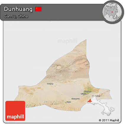 Satellite 3D Map of Dunhuang, single color outside