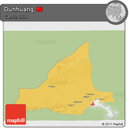 Savanna Style 3D Map of Dunhuang, single color outside