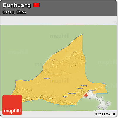 Savanna Style 3D Map of Dunhuang, single color outside