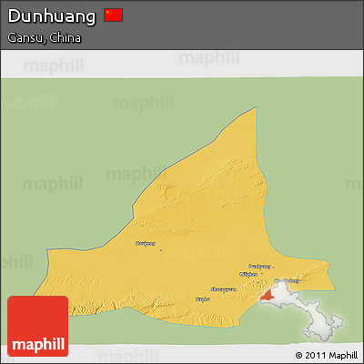 Savanna Style 3D Map of Dunhuang, single color outside