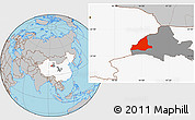 Gray Location Map of Dunhuang, highlighted country, highlighted parent region