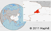 Gray Location Map of Dunhuang, highlighted country, hill shading