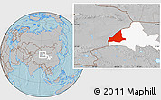 Gray Location Map of Dunhuang, highlighted parent region, hill shading