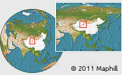 Satellite Location Map of Dunhuang, highlighted country, within the entire country