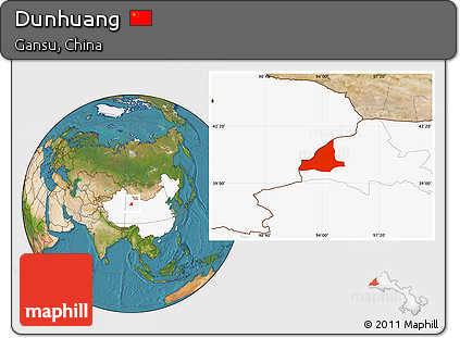 Satellite Location Map of Dunhuang, highlighted country
