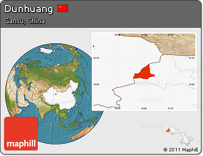 Satellite Location Map of Dunhuang, highlighted country