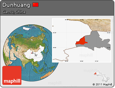 Satellite Location Map of Dunhuang, highlighted country, highlighted parent region