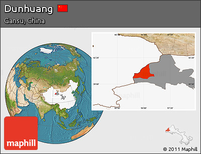 Satellite Location Map of Dunhuang, highlighted country, highlighted parent region