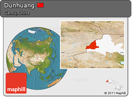 Satellite Location Map of Dunhuang, highlighted parent region