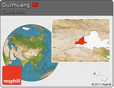 Satellite Location Map of Dunhuang, highlighted parent region