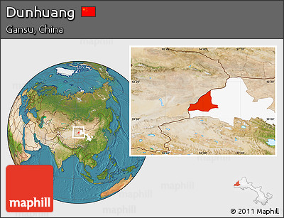 Satellite Location Map of Dunhuang, highlighted parent region