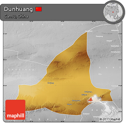 Physical Map of Dunhuang, lighten, desaturated