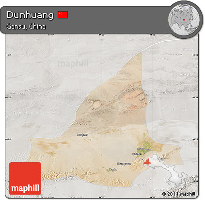 Satellite Map of Dunhuang, lighten, semi-desaturated