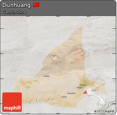 Satellite Map of Dunhuang, lighten, semi-desaturated
