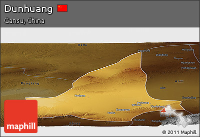 Physical Panoramic Map of Dunhuang, darken