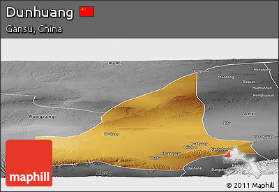 Physical Panoramic Map of Dunhuang, desaturated