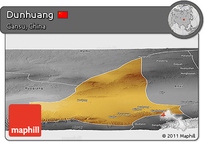 Physical Panoramic Map of Dunhuang, desaturated