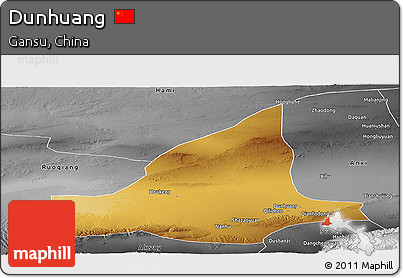 Physical Panoramic Map of Dunhuang, desaturated