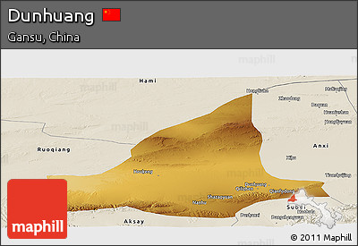 Physical Panoramic Map of Dunhuang, shaded relief outside