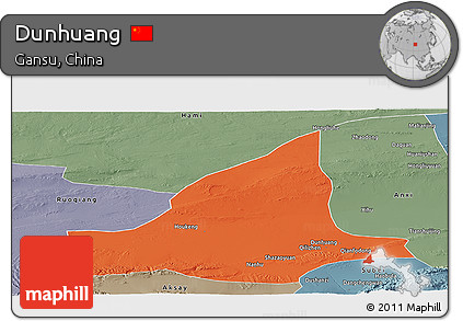 Political Panoramic Map of Dunhuang, semi-desaturated