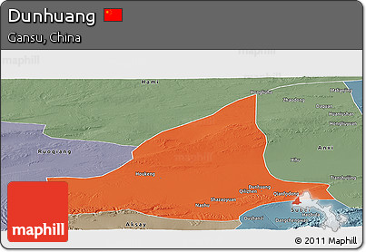 Political Panoramic Map of Dunhuang, semi-desaturated