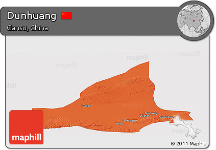 Political Panoramic Map of Dunhuang, single color outside