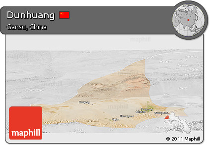 Satellite Panoramic Map of Dunhuang, lighten, desaturated